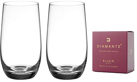 DIAMANTE Water Glasses Crystal Long Drink Hi Ball Pairs – ‘Moda’ Collection Undecorated Crystal - Set of 2