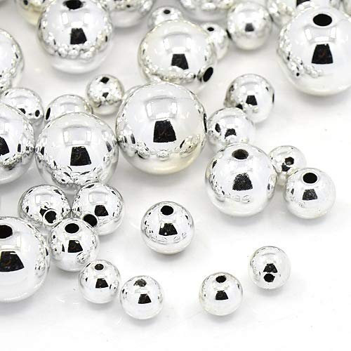 375 stück Kunststoffperlen Zwischenperlen Poliert Metallic Silber Perlen 4/6/8/10 mm Acrylicperlen Perlenset Bastelset