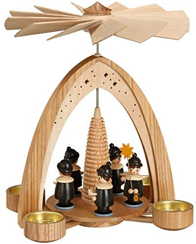Rudolphs Schatzkiste Teelichtpyramide Natur mit Kurrende - schwarz Höhe 28cm NEU Weihnachtspyramide Holzpyramide Tischpyramide