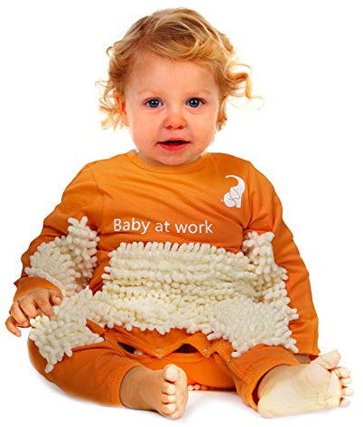 Cute Baby Mop Onesie, Funny Long Sleeve Romper, Perfect for a Crawling Baby - Orange - 6-9 Months