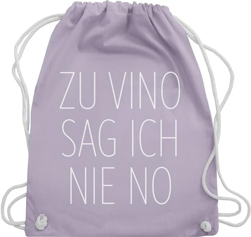 Turnbeutel Rucksack - Sprüche Statement mit Spruch - Zu Vino sag ich nie No weiß - Unisize - Pastell Lila - turnsack bedruckt spruch. saufen turn beutel kordelzug sprüchen für weintrinker