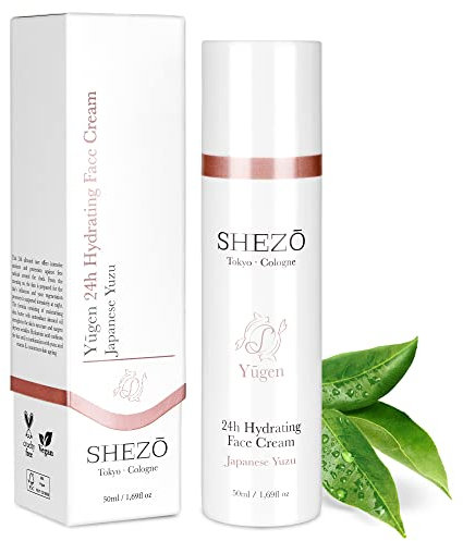 SHEZO 24h Hyaluron Feuchtigkeitscreme 50ml - Reichhaltige Anti Aging Gesichtscreme - Japanische Superfrucht Yuzu - Natürliche Vitamin-C Tagespflege Hautpflege - Dermatest-Siegel - Made in Germany