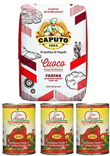 Testpaket Caputo Cuoco Farina Pizzamehl Mehl 5Kg + Zia Rosa DOP Pomodoro San Marzano Tomate aus Kampanien Dose von 400g 3x 400g