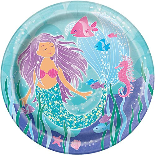 Unique Party- Assiettes en Carton Écologiques-23 cm-Fête à thème de Sirène-Paquet de 8, 58335EU, Multicolour