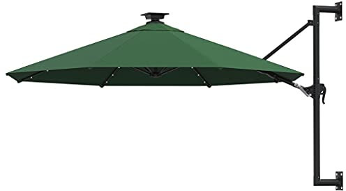 vidaXL Sombrilla de Jardín de Pared con Luces LED, Parasol Protector, Refugio Solar, Paraguas para Playa Patio Exterior, Verde 300 cm
