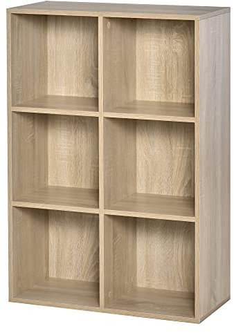 HOMCOM Bücherregal aus Holz, 3 Ebenen, mit 6 Aufbewahrungsfächern für Wohnzimmer, Schlafzimmer, Büro, 65,5 x 30 x 97,5 cm, Eiche