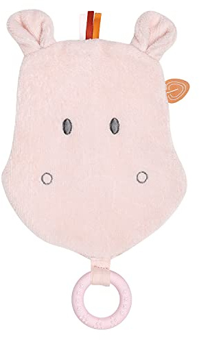 Nattou Doudou Plat en Coton et Polyester (Tissu Éponge), Avec Anneau De Dentition en Silicone, Hippopotame Susie, Compagnon Dès La Naissance, Environ 30 cm, Susie et Bonnie, Rose