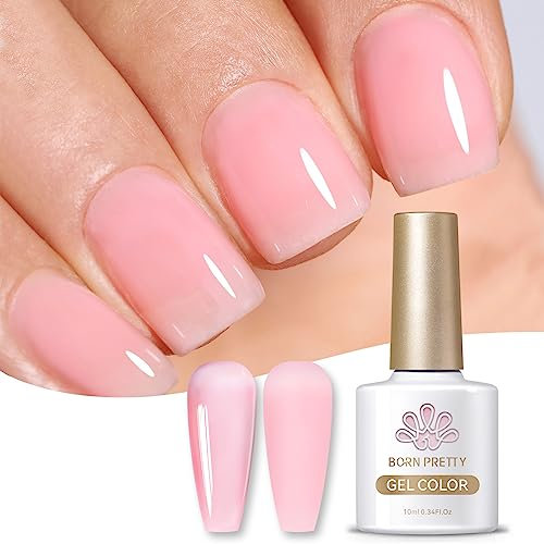 BORN PRETTY Vernis Semi Permanent Transparent Rose, 10ml French Gelée Rose Vernis à Ongles Gels Transparent Cristal UV/LED Manucure Nail Art Beauté un Design Creux, Valentin Cadeaux