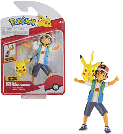 Bandai Pokemon Battle Feature Figur 12 cm Sacha und Pikachu Funktions-JW2473, JW2473