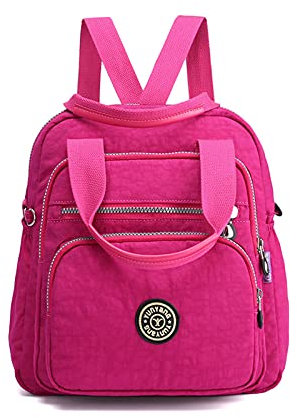 PORRASSO Casual Zaino Donna Borsa a Spalla Borse a Tracolla Nylon Borsetta Daypack Lavoro Viaggio Uso Quotidiano Zaini Rosa Rossa