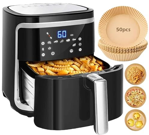 SANDALFON Freidora de aire sin aceite 7L, Air Fryer 1900W, 9 Funciones Preestablecidas Mantener Caliente Modo Manual Panel LED Táctil Doble uso: con Cesta o Cajón Sin BPA Libro de Recetas Incluida.