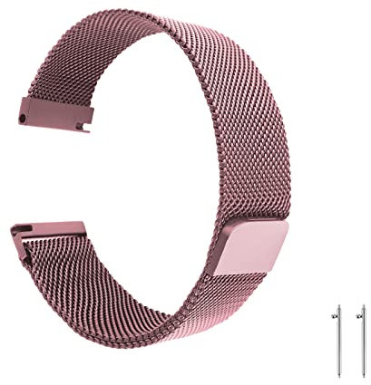 cobee Bracelet de montre à dégagement rapide tissé en maille, Bracelet de montre magnétique en métal Bracelets de rechange réglables en acier inoxydable avec fermoir magnétique (22 mm, rose)