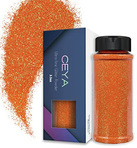 Ceya Poudre de paillettes ultra fines de 0,2 mm pour résine époxy, gobelet, bijoux, nail art, festival, maquillage, scrapbooking, peinture, cartes de mariage - Orange - 100 g