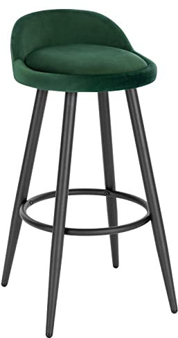 WOLTU Barhocker, Barstuhl Küchenhocker, hoher Hocker mit Rückenlehne Fußstütze, aus Samt Metall, für Bars Theken Bistros, Dunkelgrün, BH296dgn-1