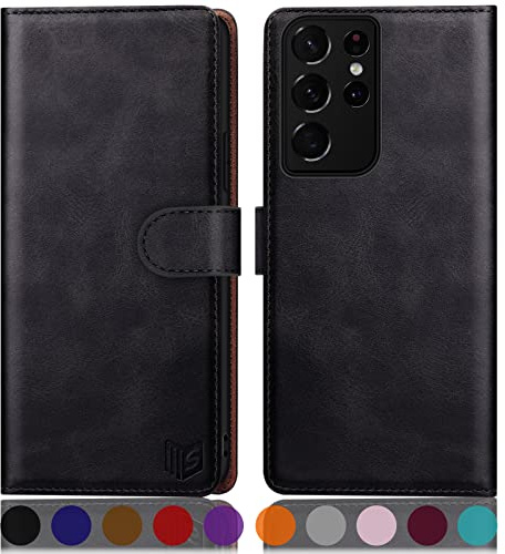 SUANPOT for Samsung Galaxy S21 Ultra case with [Credit Card Holder][RFID Blocking],PU Leather Flip Book Protective Cover Women Men for Samsung S21 Ultra Phone case black