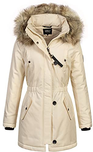 ONLY Damen Winterparka ONLIris Jacke mit Fell-Kapuze 15213755 Eggnog XXL