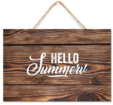 Hello Summer Wood Plaque Sign Wood Texture 12x18in Wood Wall Art Inspirational Gift Idea Decorative Wooden Shiplap Sign Farmhouse Shabby Welcome Front Door Sign for Office,Bedroom,Front Door