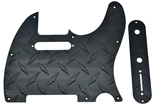 KAISH Diamond Plate 8-Hole Tele Pickguard with Metal Diamond Plate Control Plate and Screws for Modern Style American/Mexican FD Telecaster Black