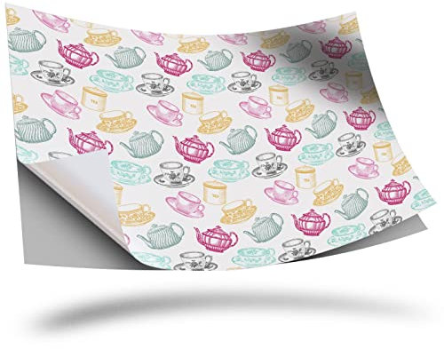 1 x Vinyl Sticker A3 Rectangle Shape 420x297mm - Cute Retro Teacup Party Teapot Tea Art Print Decal Laptop Tablet Luggage Car Wall Fridge Door Sticker #8714
