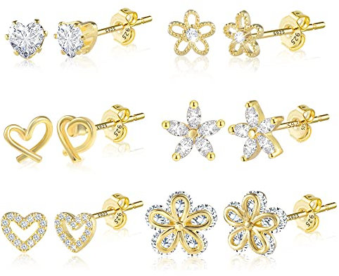 ALEXCRAFT Ohrstecker Gold Klein Set For Damen Mädchen Cubic Zirkonia Hypoallergen Ohrringe Gold Set 6 Paar