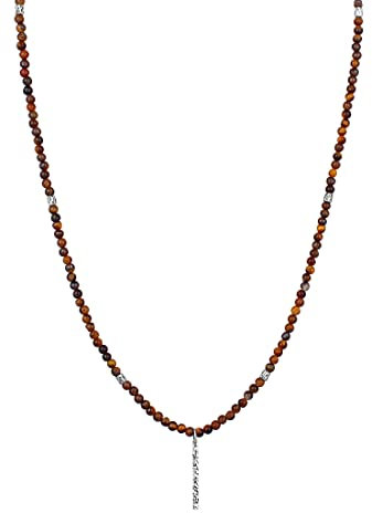 Kuzzoi Buddha Herren Naturstein Halskette, Steinkette aus Tigerauge Perlen (4 mm), Herrenkette mit Barren Anhänger aus 925 Sterling Silber, Halsschmuck für Männer, Länge ca. 60 cm