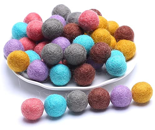 YIEUR 48pcs Filzkugeln Perlen Set Pastell Pompom Wolle Set 2cm Wollfilzkugeln Bunt Pom Poms Für DIY Handgefertigt Wollfilz Dekorationen und Geschenk (6farbe-dunkel)