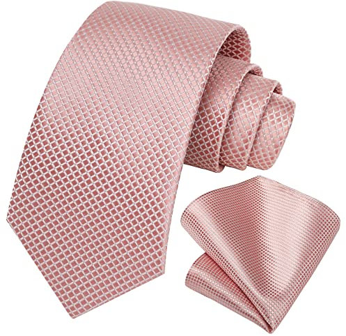 HISDERN Cravate Homme Rose Clair Élégante Formelle Classique Cravate et Pochette en Soie Mariage d'Affaires Fete Couleur Unie Cravates pour Hommes