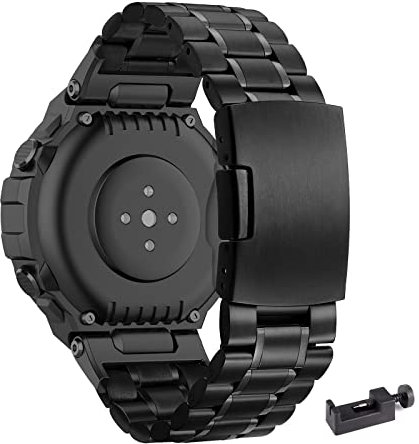 AireWiki Edelstahl Armband Kompatibel mit Amazfit T-Rex 2/Amazfit T-Rex/T-Rex Pro Armband Für Herren Damen Elegant Metall Uhrenarmband Für Amazfit T-Rex 2/ T-Rex/T-Rex Pro (Schwarz,T-Rex/T-Rex Pro)