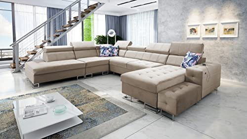 All4All Ecksofa Hugo X 362x293cm - Schlaffunktion - Bettkasten - U-Form - Couch - Eckcouch - Schlafsofa - Sofaeck - Bett - Wohnlandschaft - Magic Velvet 2282 Seite Rechts 26