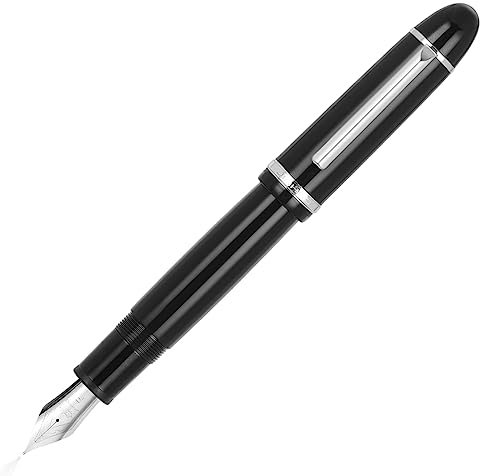 Jinhao X159 Black Acrylic Fountain Pen, Size 8 Fine Nib Silver Trim Smooth Calligraphy Writing Pen with Converter