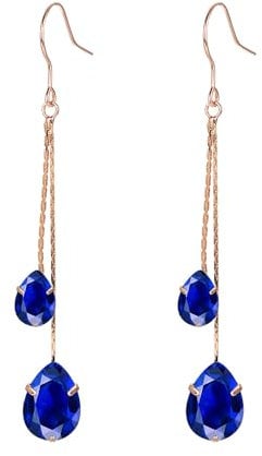 Vissen Blue Cubic Zirconia Drops Earrings for Women Blue And Rose Gold Long Earrings Dainty Jewelry