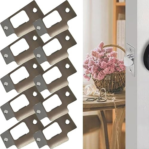 10pc Standard Tubular Latch Replacement Striker Plate Nickel Plated Strike Plate Satin Nickle Latch Door Frame + Dust Box + Matching Screws