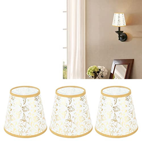 HERCHR Abat-Jour Clip, 3 Pièces pour Lustre en Cristal, Petit Abat-Jour à Clipser sur Ampoule, Mini Style Européen pour Lampe en Tissu (Or)