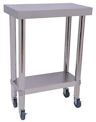 GramStudio Edelstahltisch, 2 Lagen Arbeitstisch Edelstahl Küchentisch Zerlegetisch mit Rollen, Tragfähigkeit 300kg, 60 * 30 * 85 cm, für Restaurant, Haus und Hotel