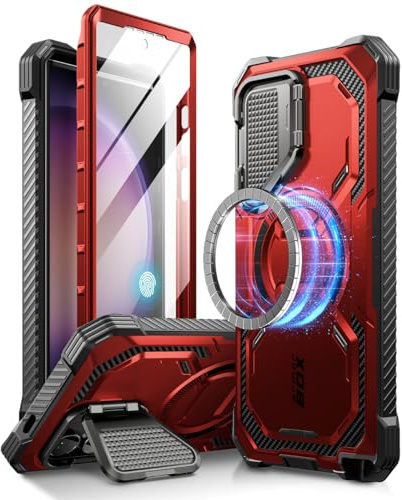 i-Blason für Samsung Galaxy S24 Ultra Hülle mit Kameraschutz [Kompatibel mit Magsafe] Bumper Case 360 Grad Handyhülle Robust Schutzhülle mit Ständer [S Pen und kabelloses Laden geeignet], Rot