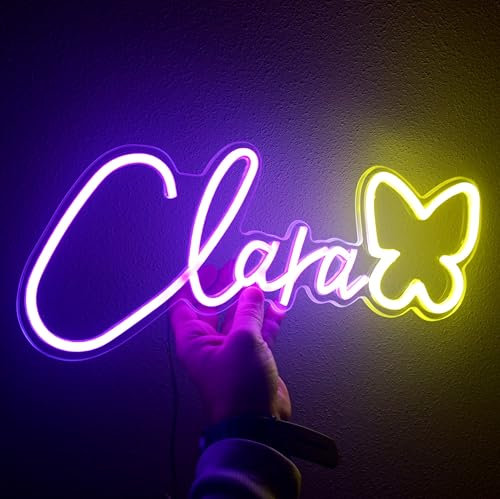 Cartel personalizado de luz neón led con nombre de niño o niña - Letrero diseñado a medida con nombre y colores preferidos. Cartel iluminado luz neón con leds interiores para decoracion en pared