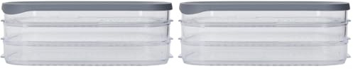 MasterClass Deli Food Storage Box with 3 Individual Transparent Compartments, Large Rectangular Meat and Cold Cuts Container with Grey Lid for Fridge (Pack of 2)