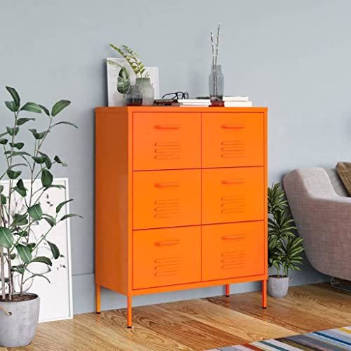 QJBSAVVA Schubladenschrank, Medizinschrank Sideboard Schmal Schuhschrank Mit TüRen Wohnwand Geeignet für Arbeitszimmer Abstellraum Wohnzimmer Küche Orange 80x35x101,5 cm Stahl
