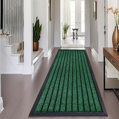 Runner Rug for Hallway - Indoor Non Slip PVC Rubber Kitchen Carpet - Washable Green Mat, 60 x 180 cm