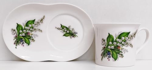 Rainbow Decors Lily of The Valley TV Tray Bone China Floral Mug 250 ml 8 fl oz and Tray Lilies Hand Decorated UK