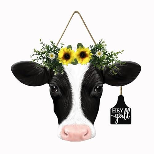 Geroclonup Targa con testa di mucca Hey Yall, cartello per porta d'ingresso, per casa e vacanze, 25 x 35 cm