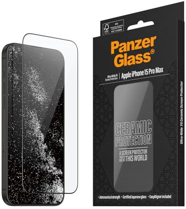 PanzerGlass Protection d'Écran en Céramique pour iPhone 15 Pro Max - Protection d'Écran 5 Fois Plus Forte, Verre Ohara avec Force Astronomique, Installation Facile