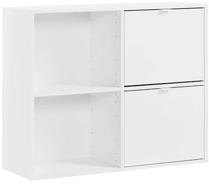 mokebo Aktenregal oder Raumteiler Regal in Weiß 'Der Verstauer', Holzregal mit 2 Türen, Bücherregal oder Würfelregal fürs Büro, auch als Regal fürs Kinderzimmer in 88x75x35 (B/H/T in cm)