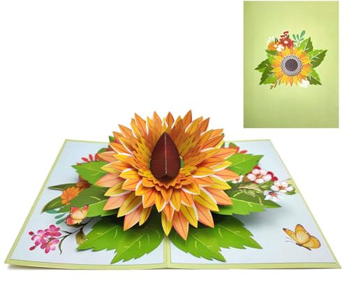 scicent Lustige Geburtstagskarte Sonnenblume Pop Up Karte 3D Frühling Papier Karte Gruß Schönes Einzigartiges Geschenk für alle Anlässe Geburtstag Muttertag Umschlag & Nachricht - 20549