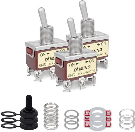 Innfeeltech 3 interrupteurs à bascule, 20A, 125V, 1321 DPDT, 6 bornes, marche/arrêt, clé à bascule haute performance 2 positions avec 3 couvercles étanches