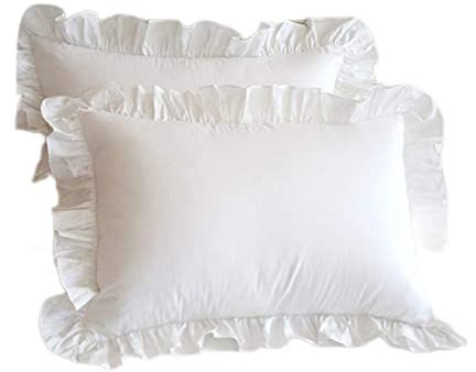Cubierta de Almohada con Volantes, Cubierta de cojín de Princesa Vintage de algodón, Cubierta de cojín Decorativa con Volantes -48x74 cm, Cubierta de Almohada Blanca