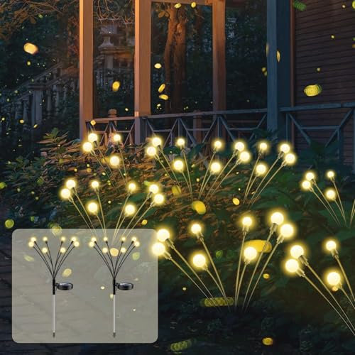 SCNNC Solar Firefly Lights - Outdoor Garden Decoration, 8 LED Swaying Llights, Waterproof IP65, Fence Lights for Lawn, Yard, Patio, Pathway, Landscape