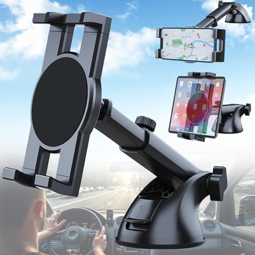 Mikqky Cruscotto Auto Porta Tablet, Porta Cellulare Da Auto Con Ventosa, Porta Tablet Adatti Per Auto, Supporto Tablet Auto Regolabile 360°, Porta Tablet Da Auto Per Parabrezza(4,5-12,9)
