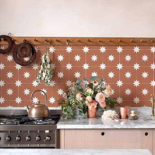 Alwayspon Tile Sticker, Red Self Adhesive Stick on Tiles Transfer Sticker for Bathroom Kitchen, Splashback, Peel and Stick Vinyl Floor Wall Tiles Sticker, 10PcsX15cm/6inch