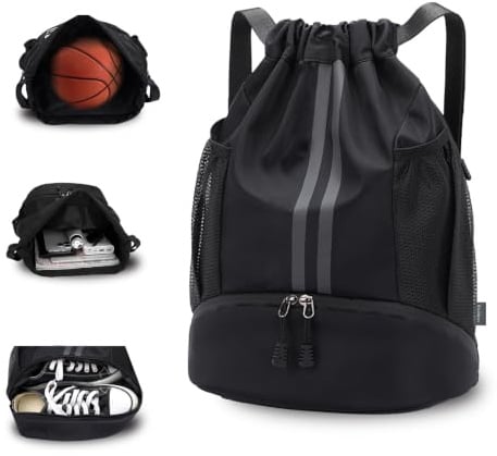 Rudmox Sportbeutel mit Schuhfach - Wasserdichter Kordelzug Rucksack für Damen & Herren - Gymbag & Turnbeutel Ideal für Fußball, Basketball & Training (Schwarz)